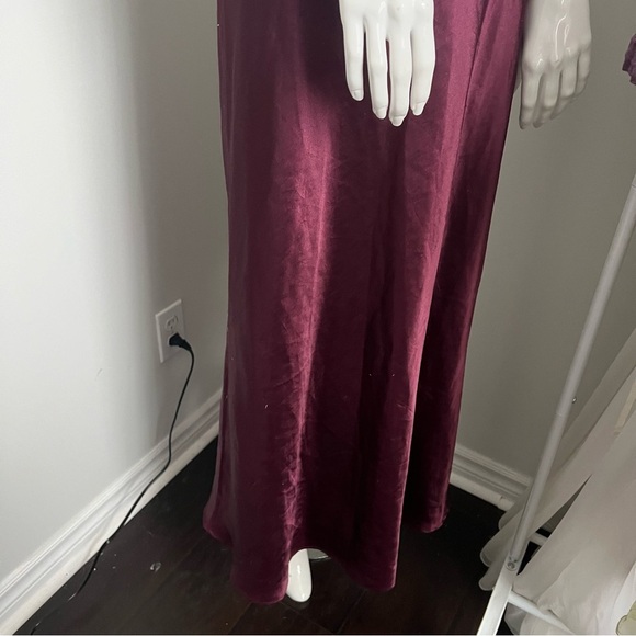 Vintage Burgundy Satin Lace Trim Maxi Slip Dress • Romantic Evening 44/ L - Picture 6 of 9